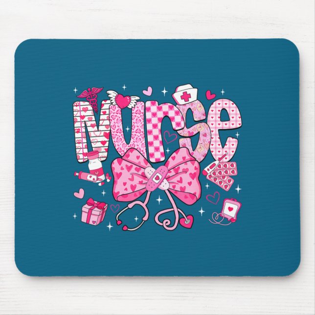 Nurse Valentine's Day Heart Stethoscope Er Icu Nic Mouse Pad (Front)