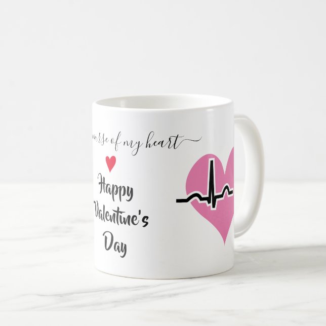 Nurse Valentines Day pink heartbeat pulse Coffee Mug (Front Right)