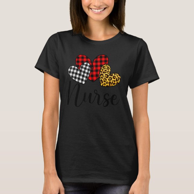 Nurse Valentines Day Red Plaid Leopard Family Matc T-Shirt (Front)