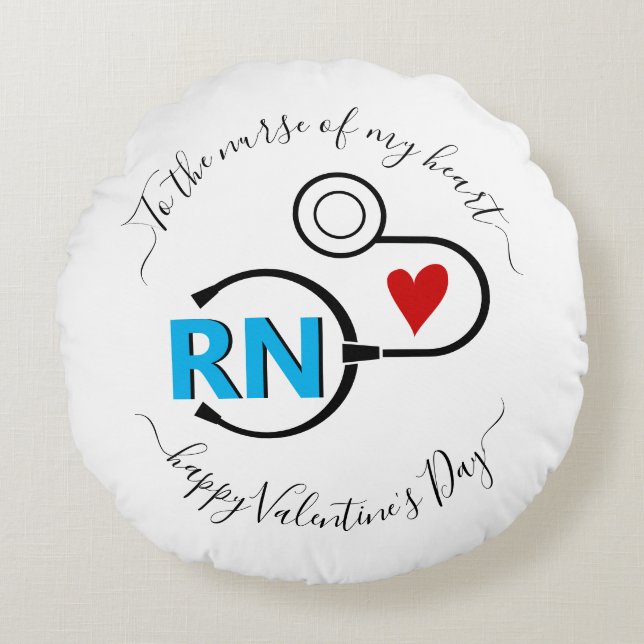 Nurse Valentines Day stethoscope blue RN Round Cushion (Front)