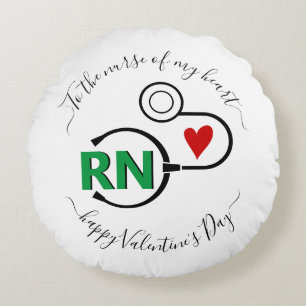 Nurse Valentines Day stethoscope green RN Round Cushion