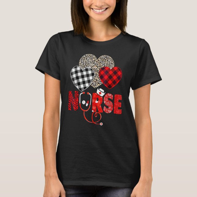 Nurse Valentines Day Stethoscope Leopard Buffalo P T-Shirt (Front)