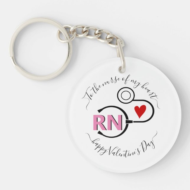 Nurse Valentines Day stethoscope pink RN Key Ring (Front)