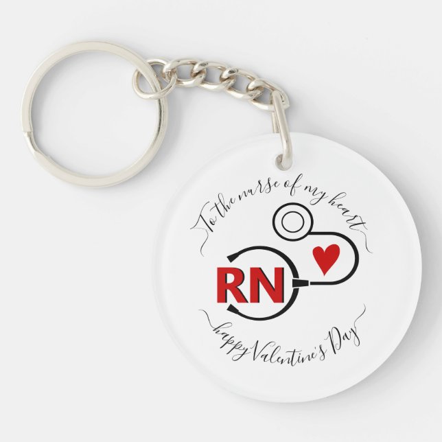 Nurse Valentines Day stethoscope red RN Key Ring (Front)