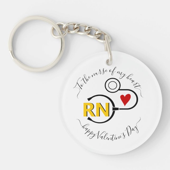 Nurse Valentines Day stethoscope yellow RN Key Ring (Front)
