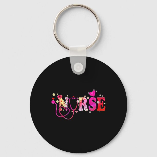 Nurse Valentines Day Valentine Scrub Top Women Scr Key Ring (Front)