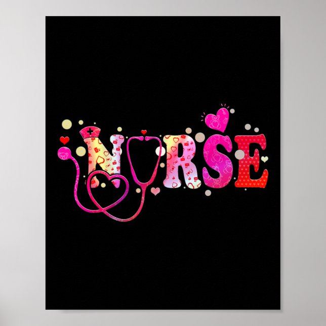 Nurse Valentines Day Valentine Scrub Top Women Scr Poster (Front)