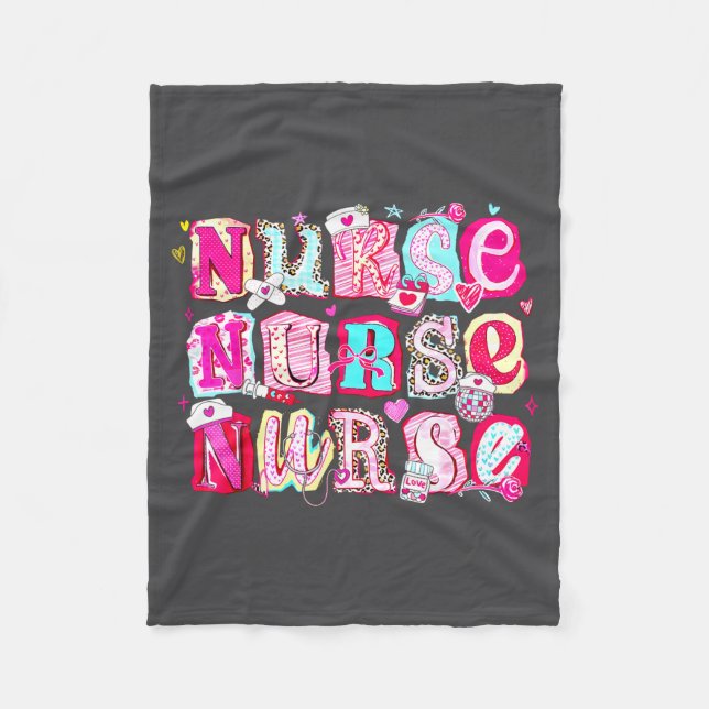 Nurse Valentines Stethoscope Valentine Nursing Gir Fleece Blanket (Front)
