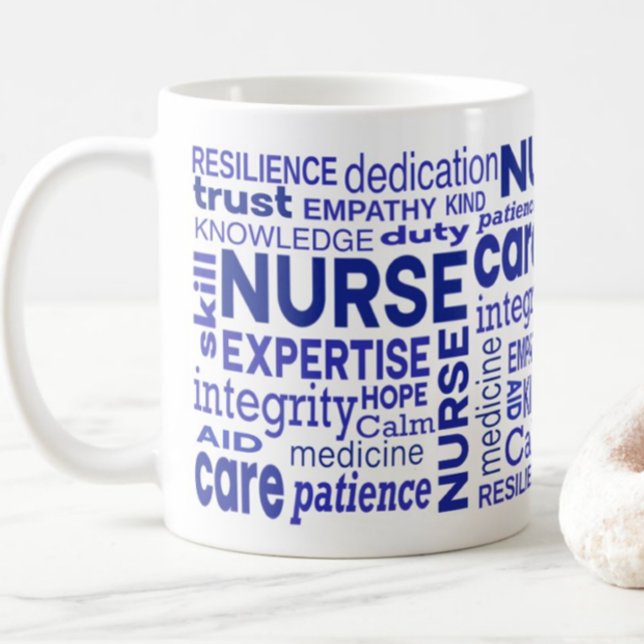 Nurse Values Blue Typography Appreciation Coffee Mug (Creator Uploaded)