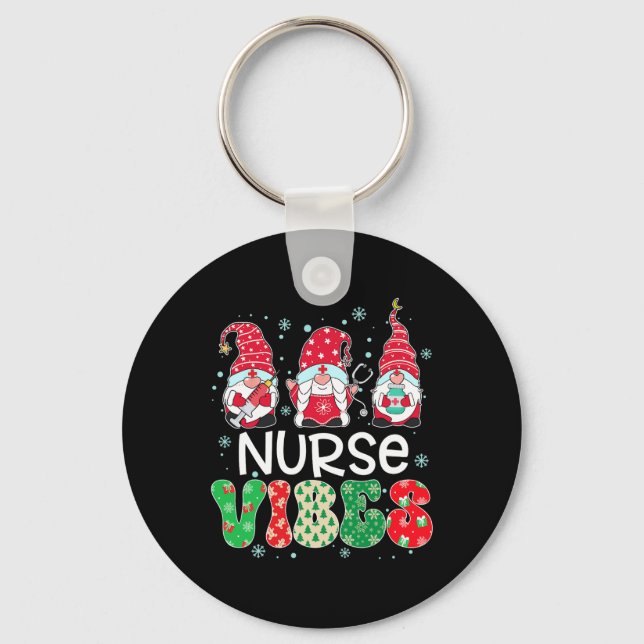 Nurse Vibes Gnome Xmas Stethoscope Three Gnomes Ch Key Ring (Front)