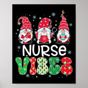 Nurse Vibes Gnome Xmas Stethoscope Three Gnomes Ch Poster