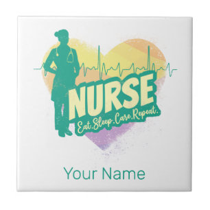 Nurse Vintage Design with Heartbeat Motif Ceramic Tile