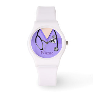 Nurse Watch Scrub Top Stethoscope Purple