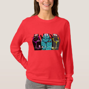 Nurse Whimsical Cat Art Shirts "Cat-ty Nurses"