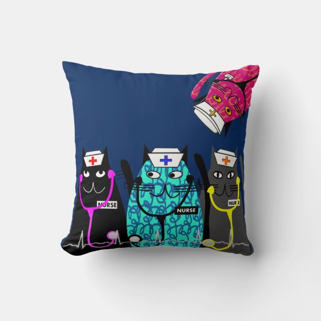 Nurse Whimsical Cat Pillow #15 (Front)