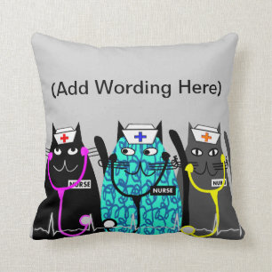 Nurse Whimsical Cat Pillow (Name Add)
