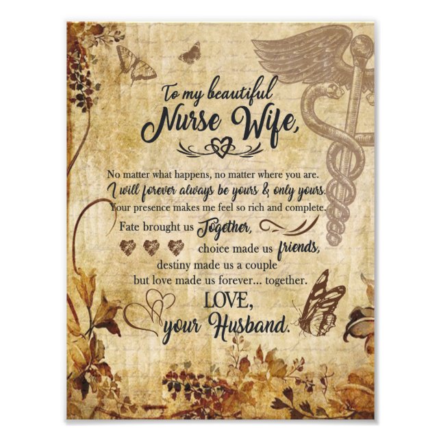 Nurse Wife Gifts | Letter To My Beautiful Wife Photo Print (Front)