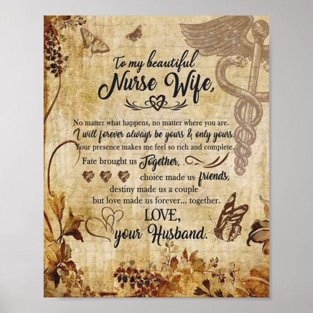 Nurse Wife Gifts | Letter To My Beautiful Wife Poster (Front)