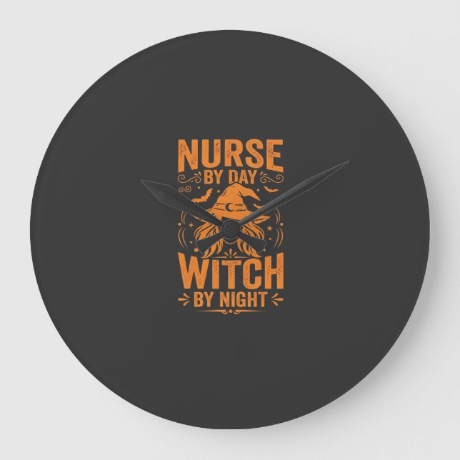 Nurse Witch Halloween Design Large Clock (Front)