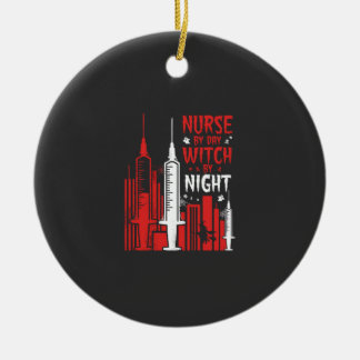 Nurse Witch Halloween Skyline Design_1 Ceramic Ornament