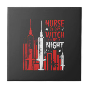 Nurse Witch Halloween Skyline Design_1 Ceramic Tile