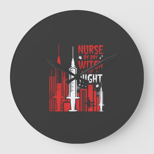 Nurse Witch Halloween Skyline Design_1 Large Clock (Front)