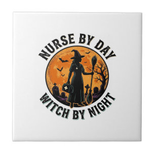 Nurse Witch Halloween Vintage Spooky Shift Design Ceramic Tile