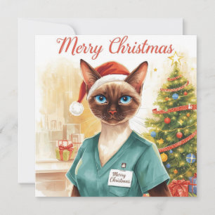 Nurse with Christmas tree in hospital Holiday Card