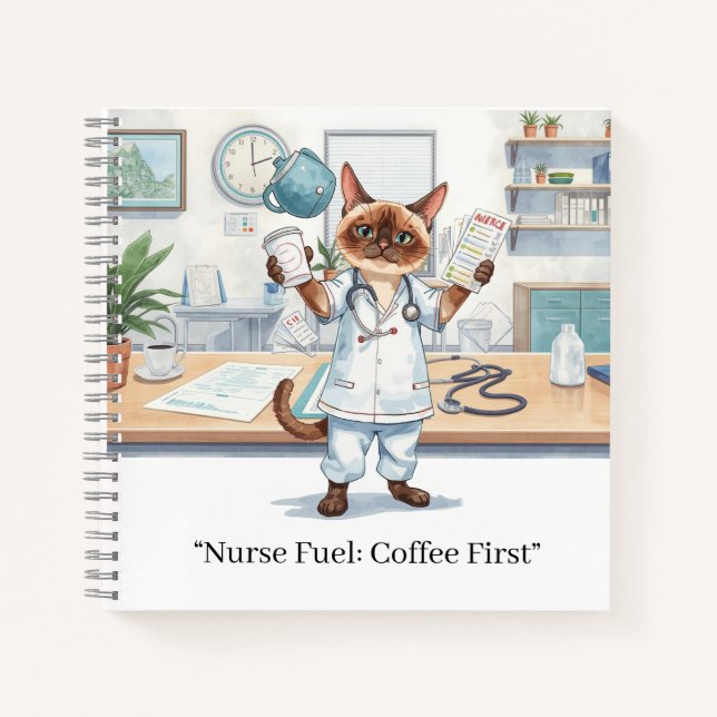 Nurse with coffee and  YOUR OWN TEXT  Notebook (Front)