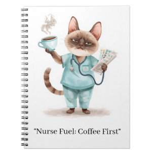 Nurse with coffee and  YOUR OWN TEXT  Notebook