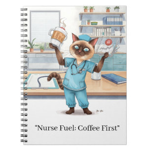 Nurse with coffee and  YOUR OWN TEXT  Notebook