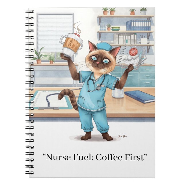 Nurse with coffee and  YOUR OWN TEXT  Notebook (Front)