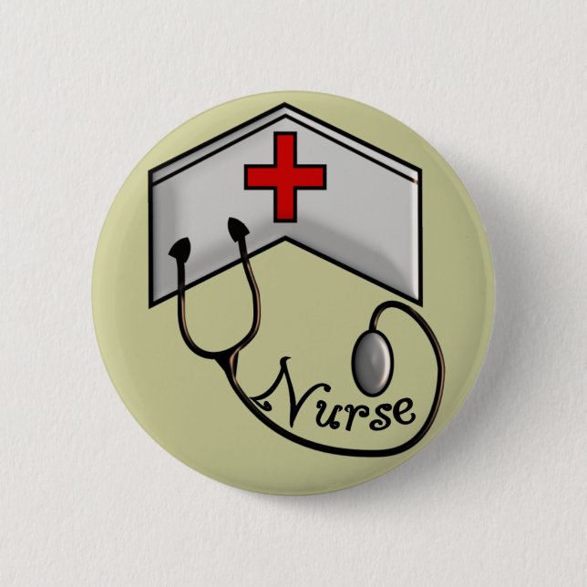 Nurse with EMBOSSED CAP & STETHOSCOPE 6 Cm Round Badge (Front)