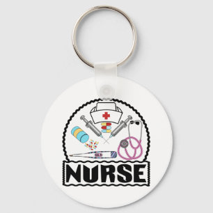 Nurse With Equipment Design Key Ring