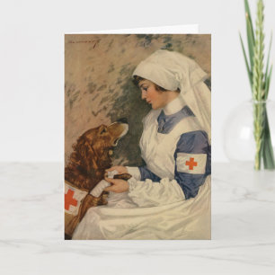 Nurse with Golden Retriever 1917 Personalised Card