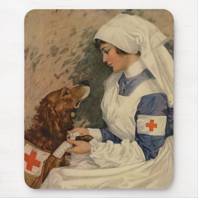 Nurse with Golden Retriever 1917 WW1 Mouse Pad (Front)