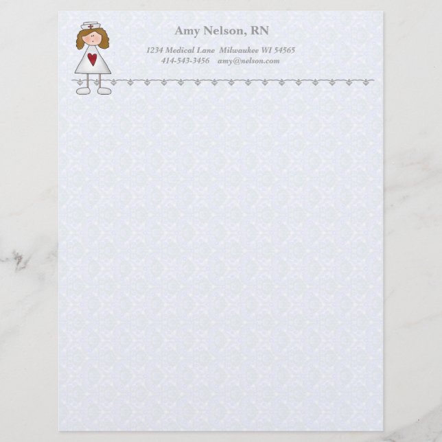 Nurse With Heart Custom Personalised Personalised Letterhead (Front)