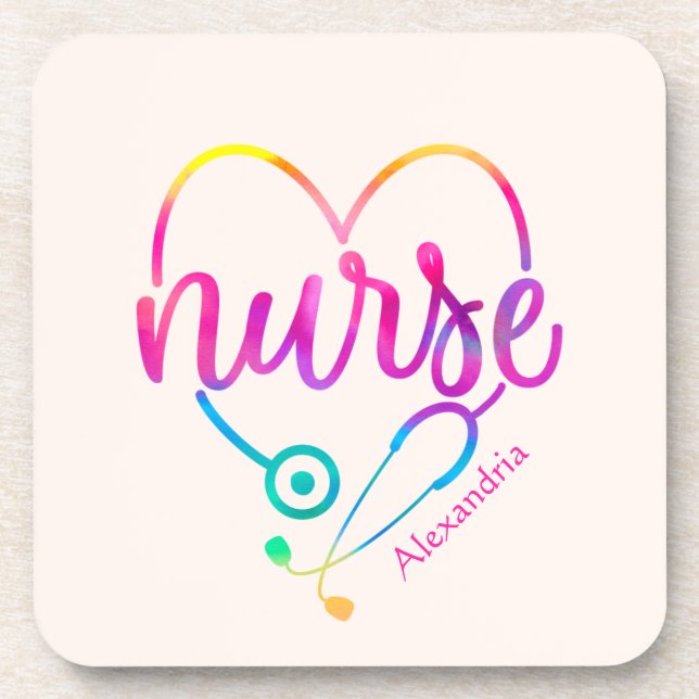 "Nurse" with Heart-Shaped Stethoscope Coaster (Front)