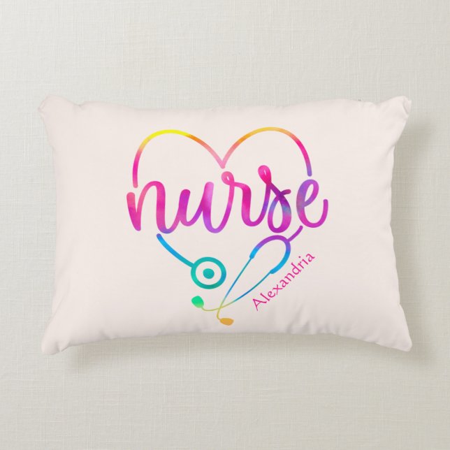 "Nurse" with Heart-Shaped Stethoscope Decorative Cushion (Front)