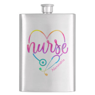 "Nurse" with Heart-Shaped Stethoscope Hip Flask