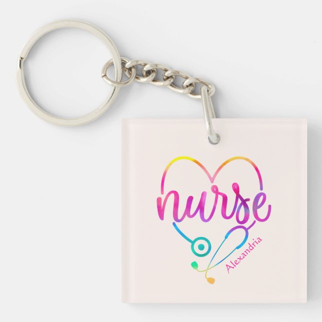 "Nurse" with Heart-Shaped Stethoscope Key Ring (Front)
