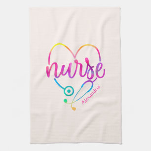 "Nurse" with Heart-Shaped Stethoscope Tea Towel