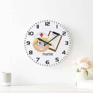 Nurse with Medical Clipboard and Thermometer Large Clock