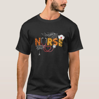 Nurse With Pumpkin Boo Spider Witch Hat T-Shirt