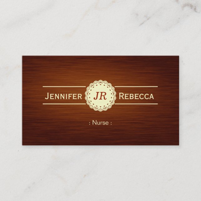 Nurse - Wood Grain Monogram Business Card (Front)