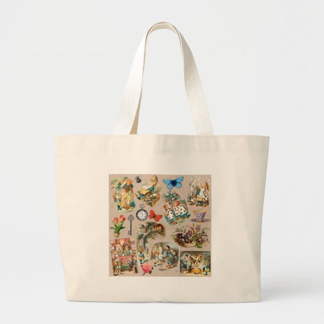  Nursery Alice Colourful 1800s Classic Wonderland  Large Tote Bag (Front)
