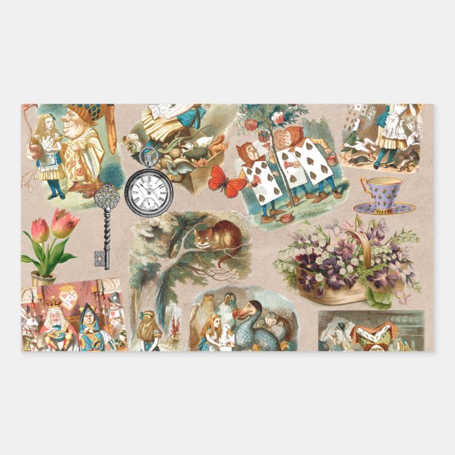  Nursery Alice Colourful 1800s Classic Wonderland  Rectangular Sticker (Front)