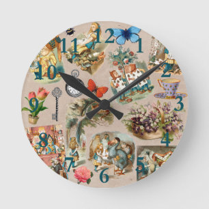 Nursery Alice Colourful 1800s Classic Wonderland Round Clock