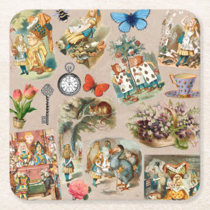  Nursery Alice Colourful 1800s Classic Wonderland  Square Paper Coaster