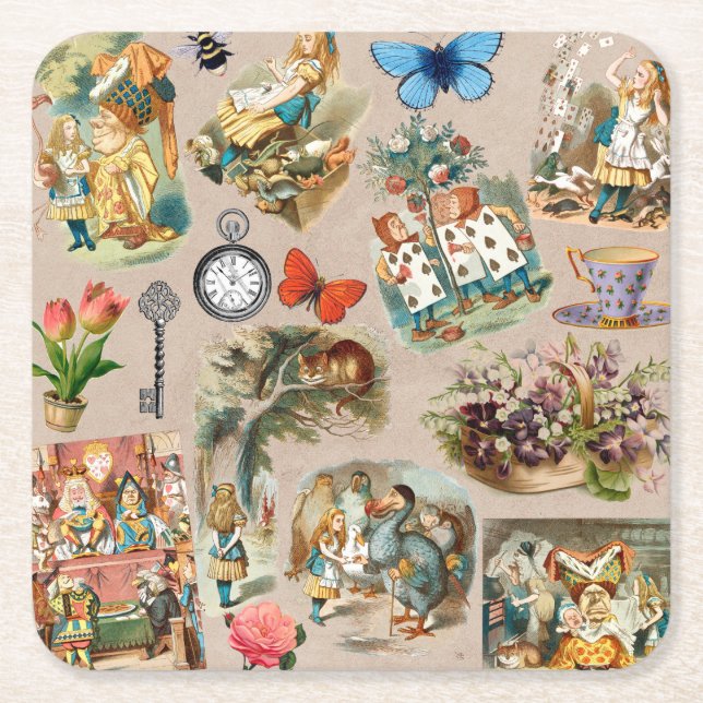  Nursery Alice Colourful 1800s Classic Wonderland  Square Paper Coaster (Front)